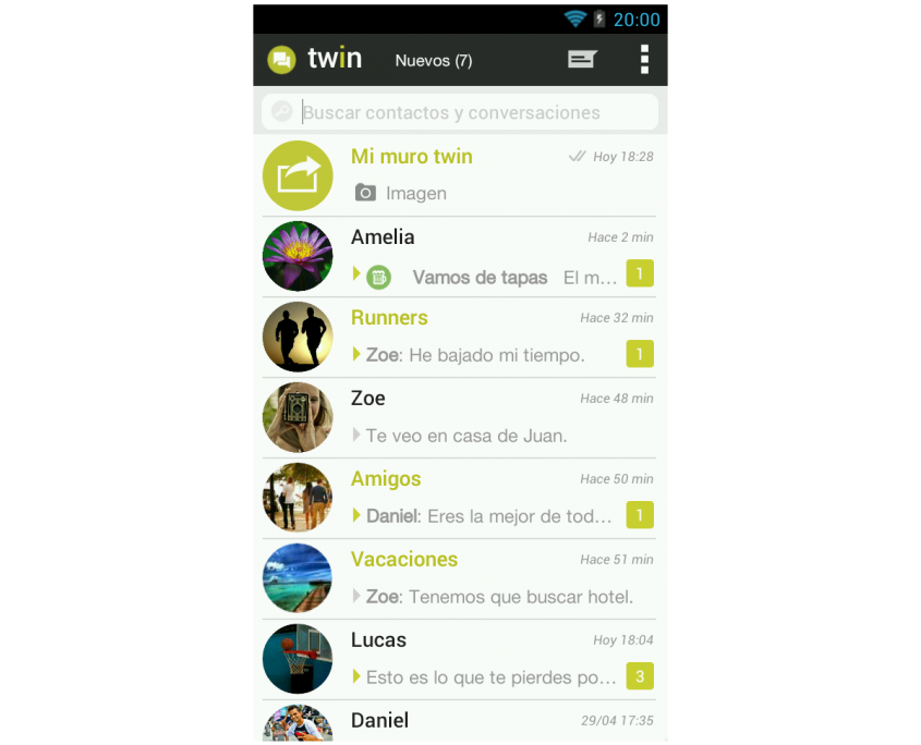 Bandeja mensajes app TWIN