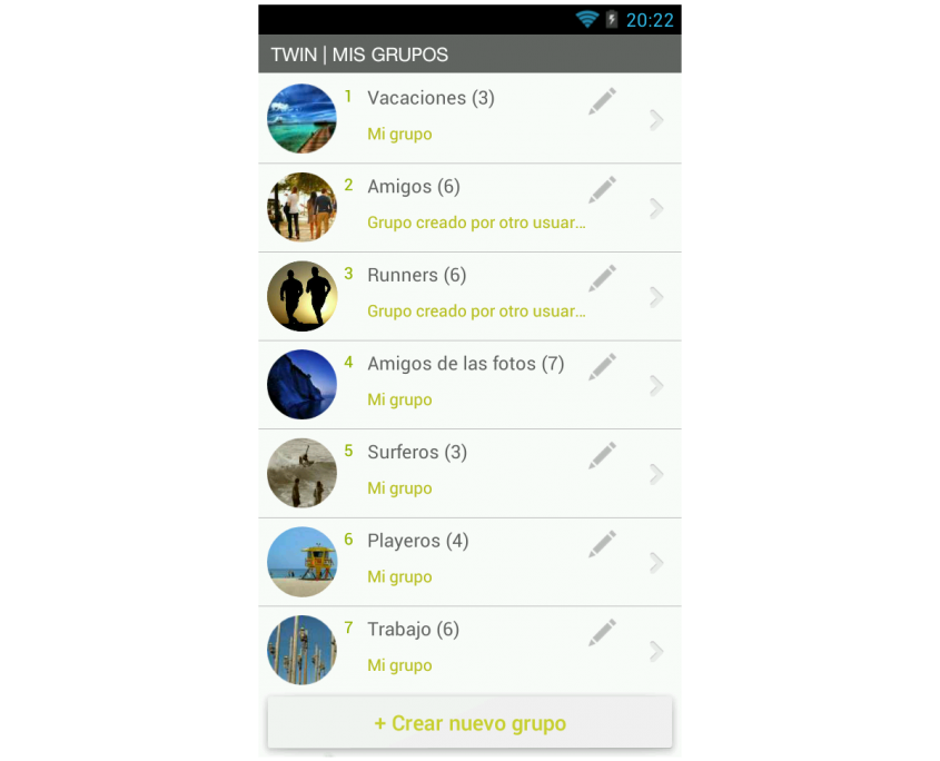 Configuración grupos app TWIN